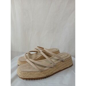 Corina Beige Strappy Platform Espadrille Sandals Sawtooth Sole EU 40 US 9